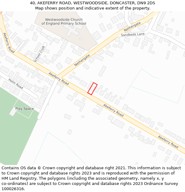40, AKEFERRY ROAD, WESTWOODSIDE, DONCASTER, DN9 2DS: Location map and indicative extent of plot
