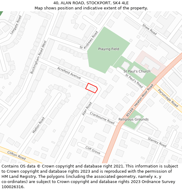 40, ALAN ROAD, STOCKPORT, SK4 4LE: Location map and indicative extent of plot