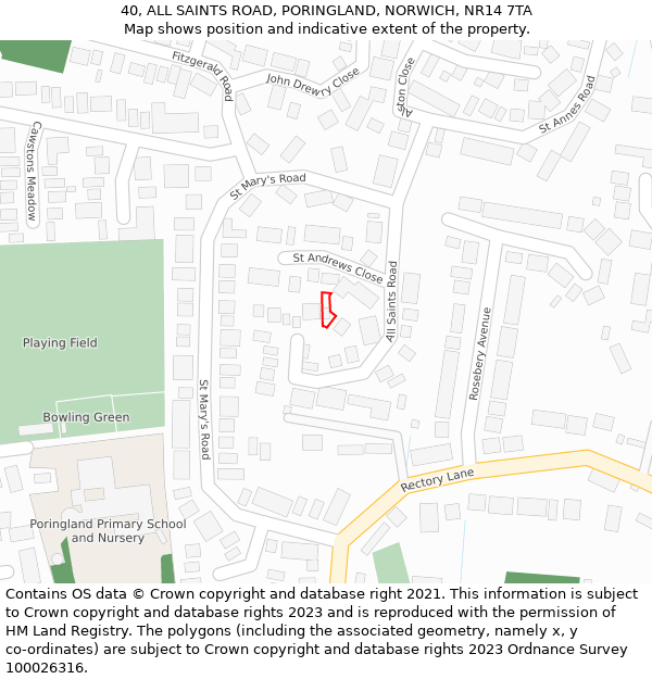 40, ALL SAINTS ROAD, PORINGLAND, NORWICH, NR14 7TA: Location map and indicative extent of plot