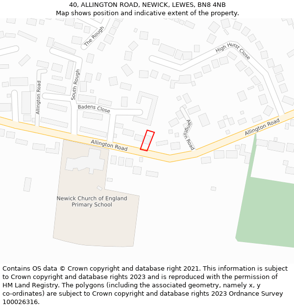 40, ALLINGTON ROAD, NEWICK, LEWES, BN8 4NB: Location map and indicative extent of plot