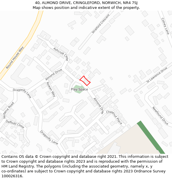 40, ALMOND DRIVE, CRINGLEFORD, NORWICH, NR4 7SJ: Location map and indicative extent of plot