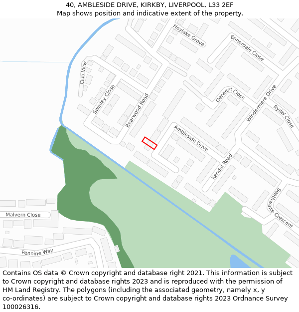 40, AMBLESIDE DRIVE, KIRKBY, LIVERPOOL, L33 2EF: Location map and indicative extent of plot