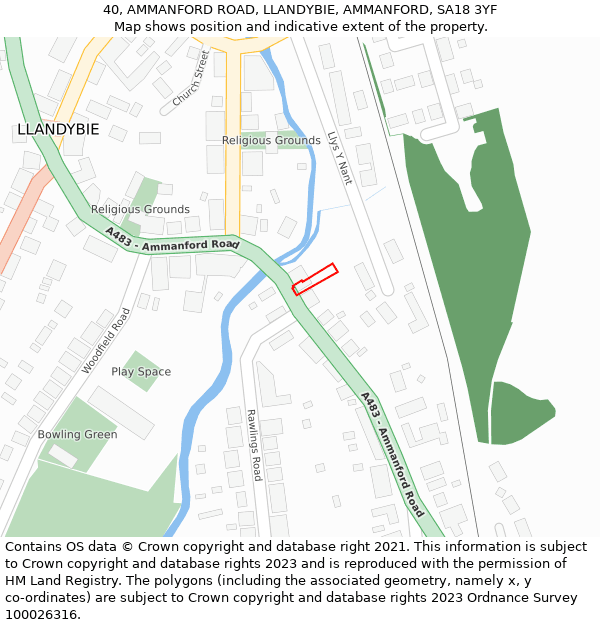 40, AMMANFORD ROAD, LLANDYBIE, AMMANFORD, SA18 3YF: Location map and indicative extent of plot