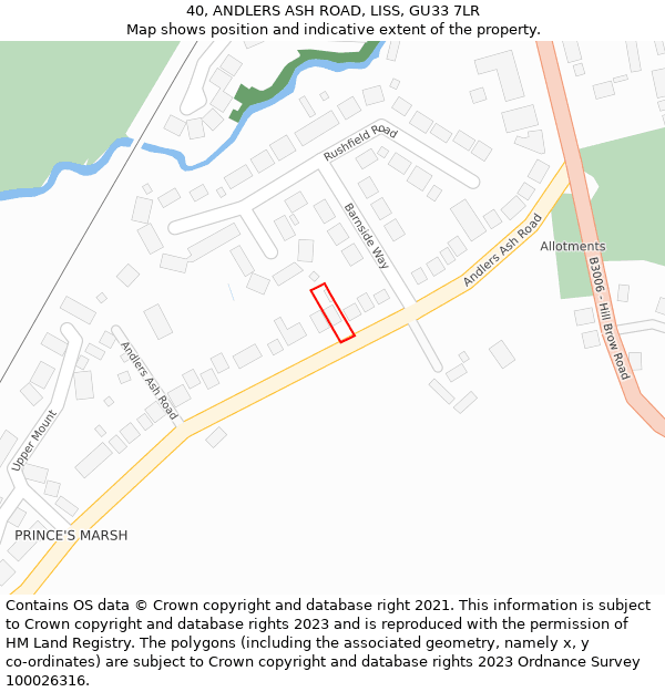 40, ANDLERS ASH ROAD, LISS, GU33 7LR: Location map and indicative extent of plot