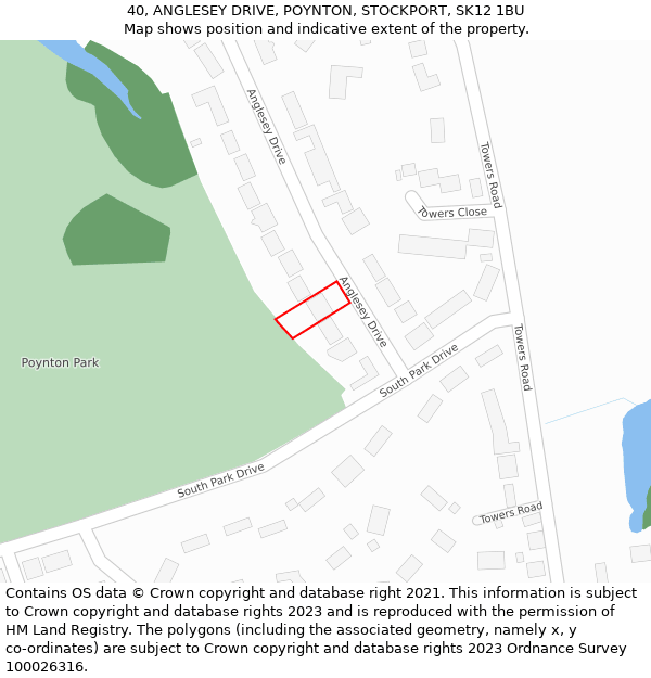 40, ANGLESEY DRIVE, POYNTON, STOCKPORT, SK12 1BU: Location map and indicative extent of plot