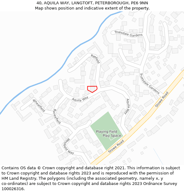 40, AQUILA WAY, LANGTOFT, PETERBOROUGH, PE6 9NN: Location map and indicative extent of plot