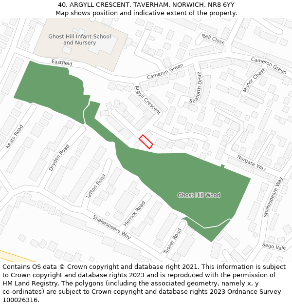 40, ARGYLL CRESCENT, TAVERHAM, NORWICH, NR8 6YY: Location map and indicative extent of plot