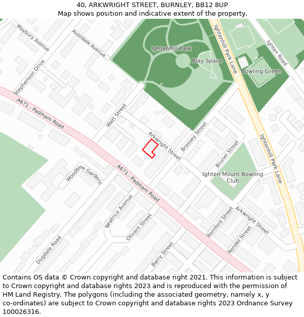 40, ARKWRIGHT STREET, BURNLEY, BB12 8UP: Location map and indicative extent of plot