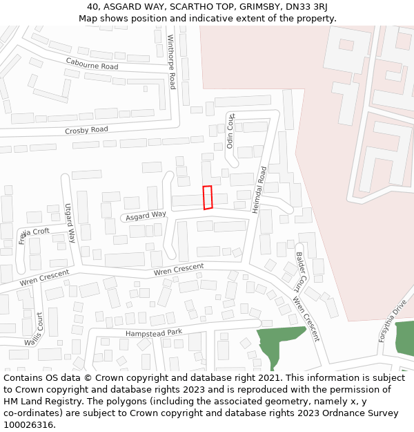 40, ASGARD WAY, SCARTHO TOP, GRIMSBY, DN33 3RJ: Location map and indicative extent of plot