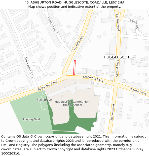 40, ASHBURTON ROAD, HUGGLESCOTE, COALVILLE, LE67 2HA: Location map and indicative extent of plot