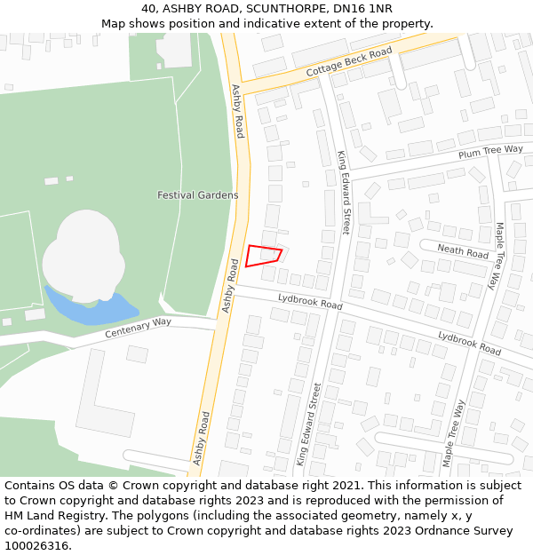 40, ASHBY ROAD, SCUNTHORPE, DN16 1NR: Location map and indicative extent of plot