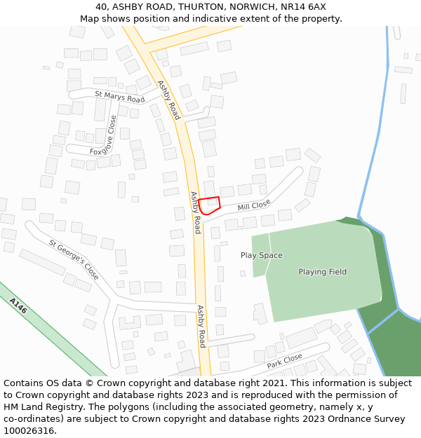 40, ASHBY ROAD, THURTON, NORWICH, NR14 6AX: Location map and indicative extent of plot