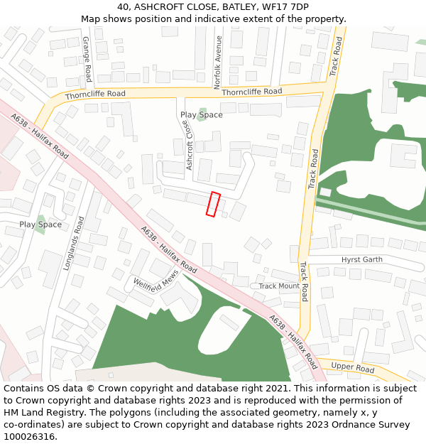 40, ASHCROFT CLOSE, BATLEY, WF17 7DP: Location map and indicative extent of plot