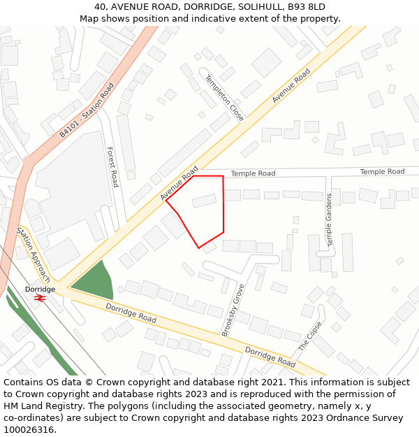 40, AVENUE ROAD, DORRIDGE, SOLIHULL, B93 8LD: Location map and indicative extent of plot