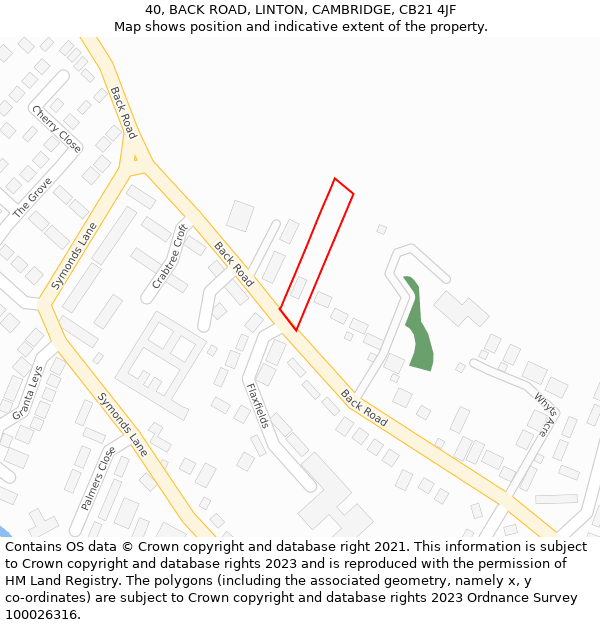 40, BACK ROAD, LINTON, CAMBRIDGE, CB21 4JF: Location map and indicative extent of plot