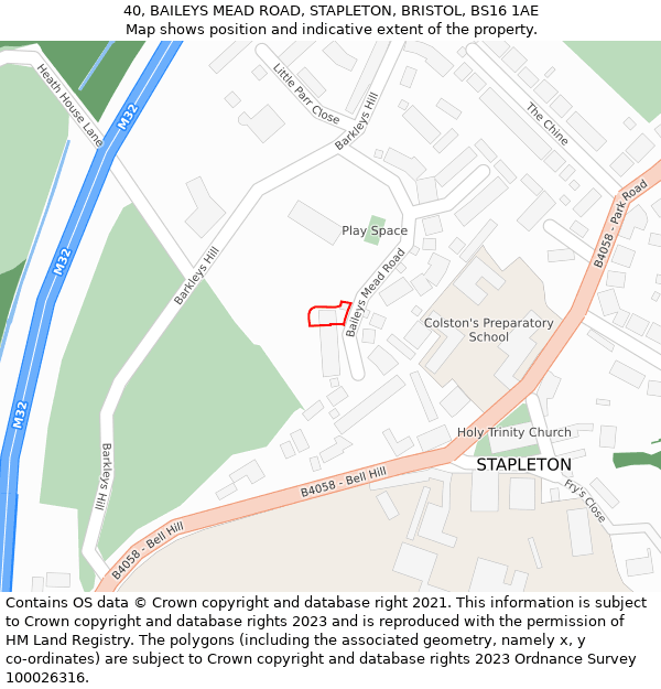 40, BAILEYS MEAD ROAD, STAPLETON, BRISTOL, BS16 1AE: Location map and indicative extent of plot