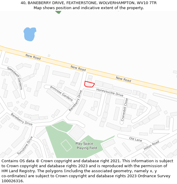 40, BANEBERRY DRIVE, FEATHERSTONE, WOLVERHAMPTON, WV10 7TR: Location map and indicative extent of plot
