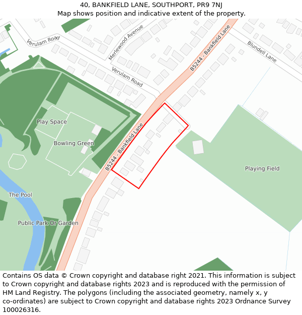 40, BANKFIELD LANE, SOUTHPORT, PR9 7NJ: Location map and indicative extent of plot