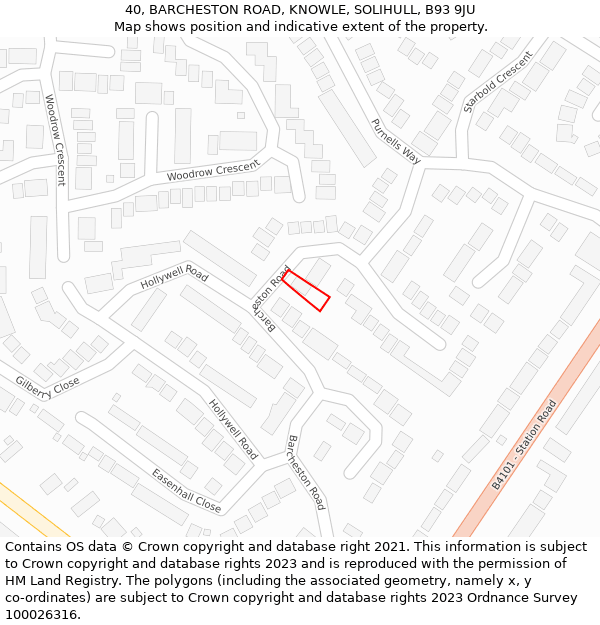 40, BARCHESTON ROAD, KNOWLE, SOLIHULL, B93 9JU: Location map and indicative extent of plot