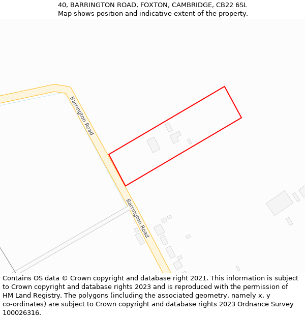 40, BARRINGTON ROAD, FOXTON, CAMBRIDGE, CB22 6SL: Location map and indicative extent of plot