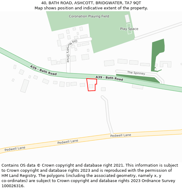 40, BATH ROAD, ASHCOTT, BRIDGWATER, TA7 9QT: Location map and indicative extent of plot