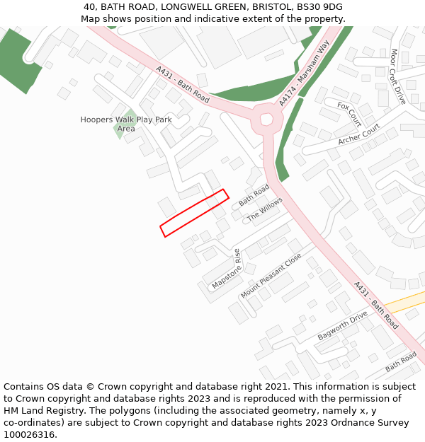 40, BATH ROAD, LONGWELL GREEN, BRISTOL, BS30 9DG: Location map and indicative extent of plot