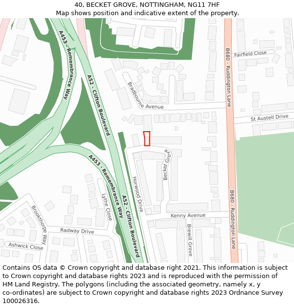 40, BECKET GROVE, NOTTINGHAM, NG11 7HF: Location map and indicative extent of plot