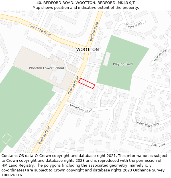 40, BEDFORD ROAD, WOOTTON, BEDFORD, MK43 9JT: Location map and indicative extent of plot