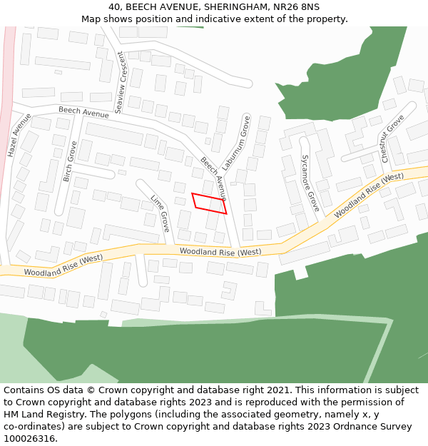 40, BEECH AVENUE, SHERINGHAM, NR26 8NS: Location map and indicative extent of plot