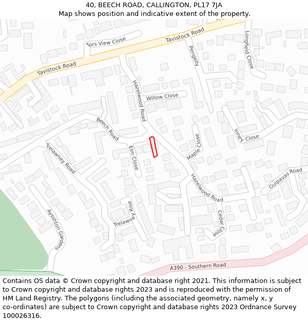 40, BEECH ROAD, CALLINGTON, PL17 7JA: Location map and indicative extent of plot