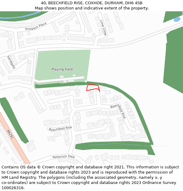 40, BEECHFIELD RISE, COXHOE, DURHAM, DH6 4SB: Location map and indicative extent of plot