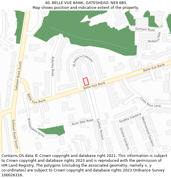 40, BELLE VUE BANK, GATESHEAD, NE9 6BS: Location map and indicative extent of plot