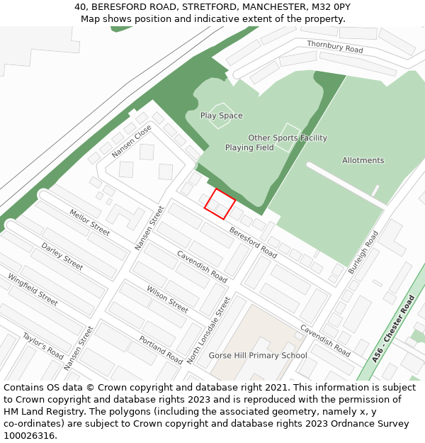40, BERESFORD ROAD, STRETFORD, MANCHESTER, M32 0PY: Location map and indicative extent of plot