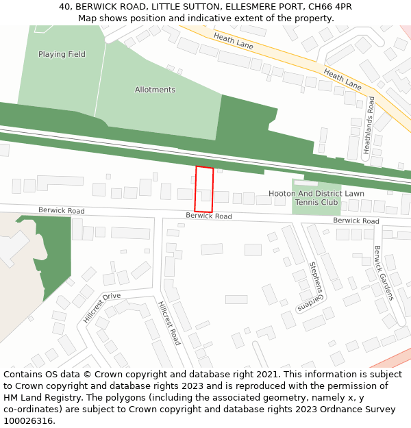 40, BERWICK ROAD, LITTLE SUTTON, ELLESMERE PORT, CH66 4PR: Location map and indicative extent of plot