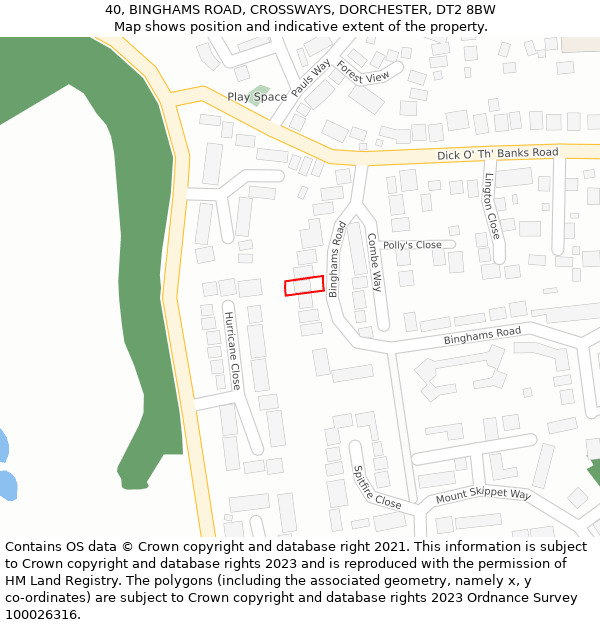 40, BINGHAMS ROAD, CROSSWAYS, DORCHESTER, DT2 8BW: Location map and indicative extent of plot