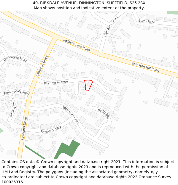 40, BIRKDALE AVENUE, DINNINGTON, SHEFFIELD, S25 2SX: Location map and indicative extent of plot
