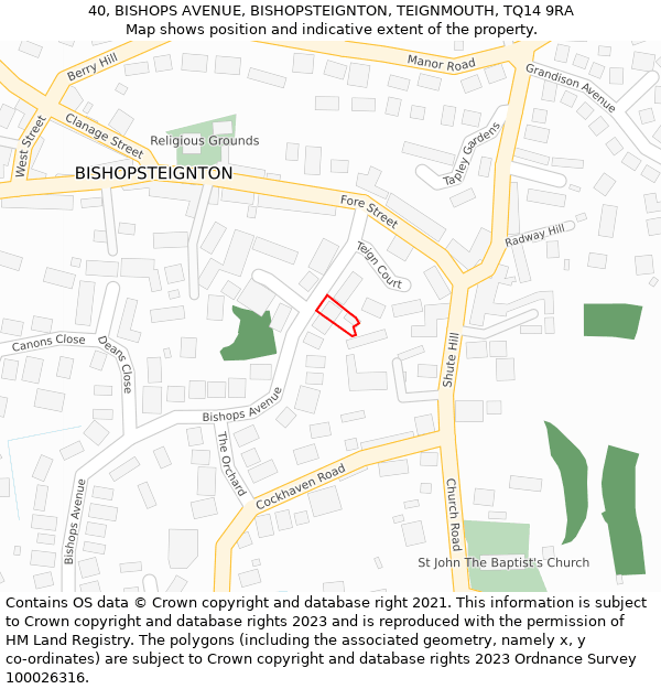 40, BISHOPS AVENUE, BISHOPSTEIGNTON, TEIGNMOUTH, TQ14 9RA: Location map and indicative extent of plot