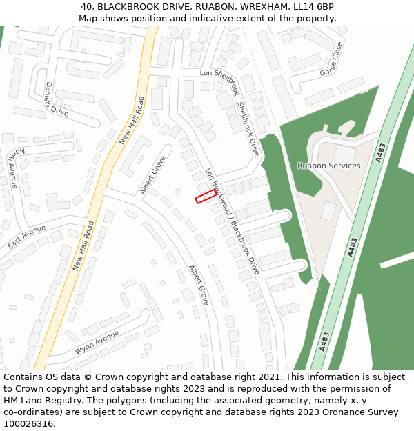 40, BLACKBROOK DRIVE, RUABON, WREXHAM, LL14 6BP: Location map and indicative extent of plot