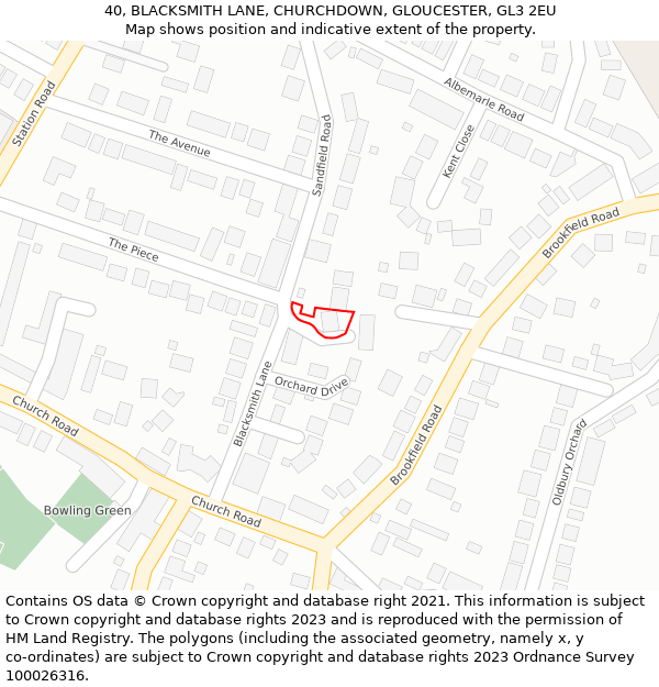 40, BLACKSMITH LANE, CHURCHDOWN, GLOUCESTER, GL3 2EU: Location map and indicative extent of plot