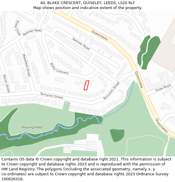 40, BLAKE CRESCENT, GUISELEY, LEEDS, LS20 9LF: Location map and indicative extent of plot