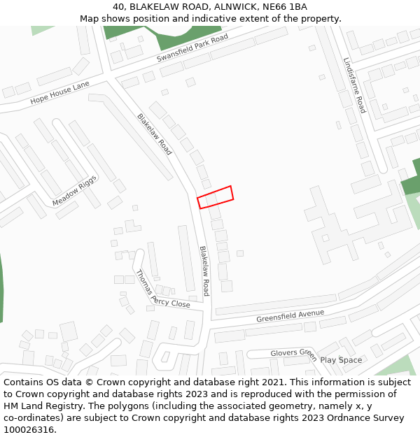 40, BLAKELAW ROAD, ALNWICK, NE66 1BA: Location map and indicative extent of plot