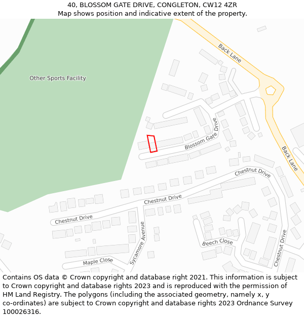 40, BLOSSOM GATE DRIVE, CONGLETON, CW12 4ZR: Location map and indicative extent of plot