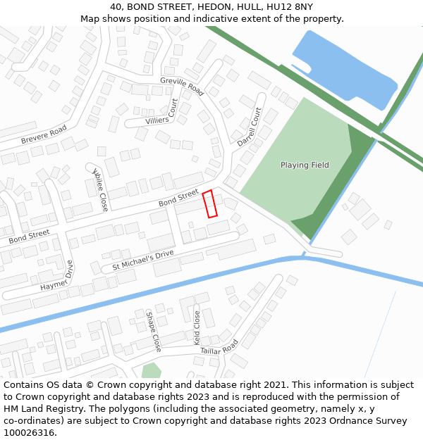 40, BOND STREET, HEDON, HULL, HU12 8NY: Location map and indicative extent of plot