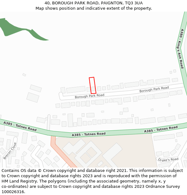 40, BOROUGH PARK ROAD, PAIGNTON, TQ3 3UA: Location map and indicative extent of plot