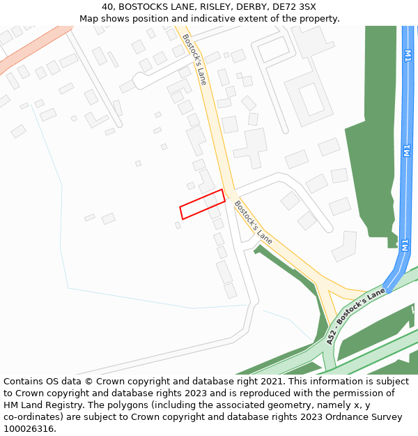 40, BOSTOCKS LANE, RISLEY, DERBY, DE72 3SX: Location map and indicative extent of plot