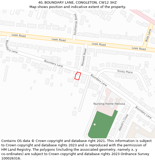 40, BOUNDARY LANE, CONGLETON, CW12 3HZ: Location map and indicative extent of plot