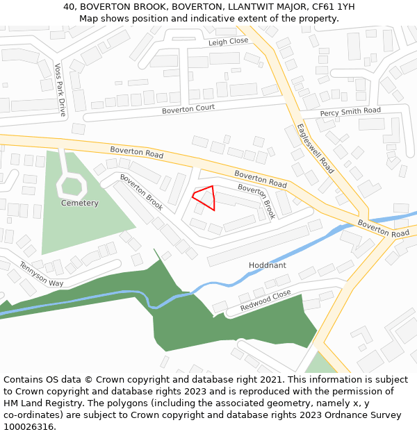 40, BOVERTON BROOK, BOVERTON, LLANTWIT MAJOR, CF61 1YH: Location map and indicative extent of plot