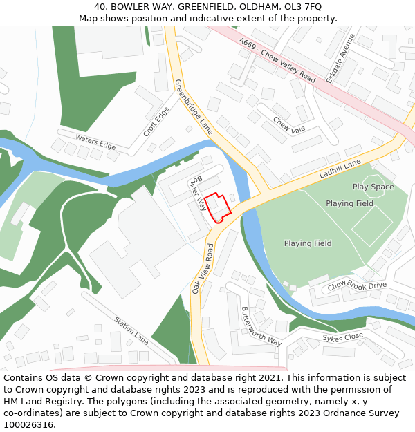 40, BOWLER WAY, GREENFIELD, OLDHAM, OL3 7FQ: Location map and indicative extent of plot