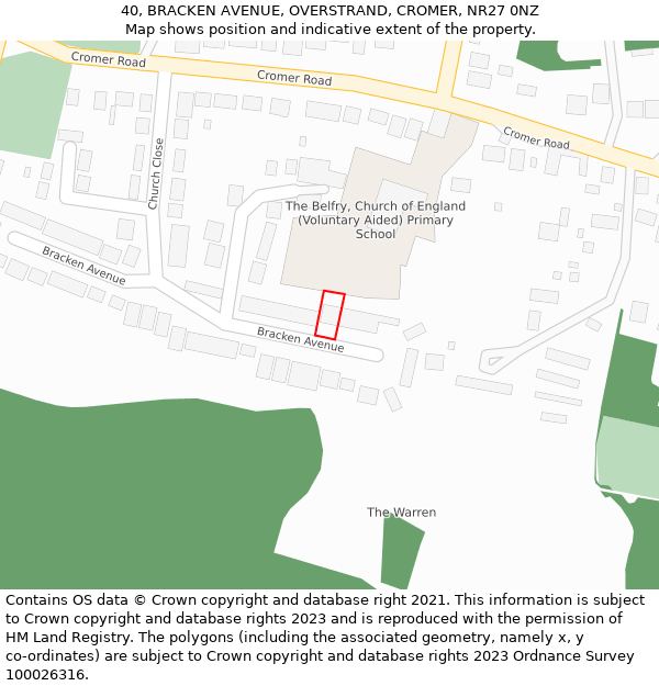 40, BRACKEN AVENUE, OVERSTRAND, CROMER, NR27 0NZ: Location map and indicative extent of plot