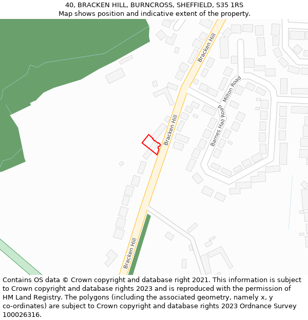 40, BRACKEN HILL, BURNCROSS, SHEFFIELD, S35 1RS: Location map and indicative extent of plot